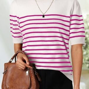 ZESICA Women's Casual Striped Top Short Sleeve, Size Small